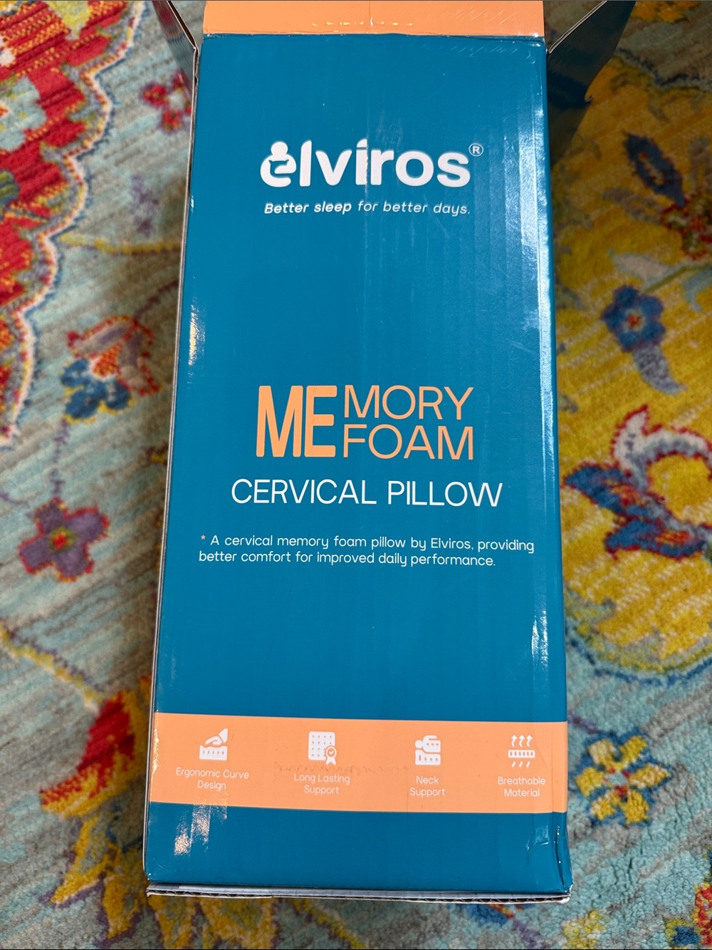Memory Foam Cervical Pillow - Blue with Orange Accents